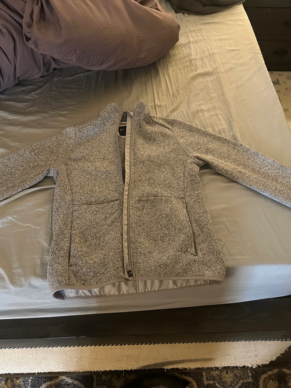 FIGS Heathered Light Gray Zip-Up Fleece Jacket